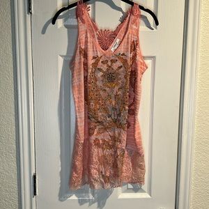 Style & Co shirt tank top with bling, lace on bottom, flower appliqué on back